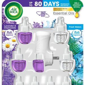 Airwick Essential Oils Air Freshener, Assorted Scents, 1 Unit with 9 Refills
